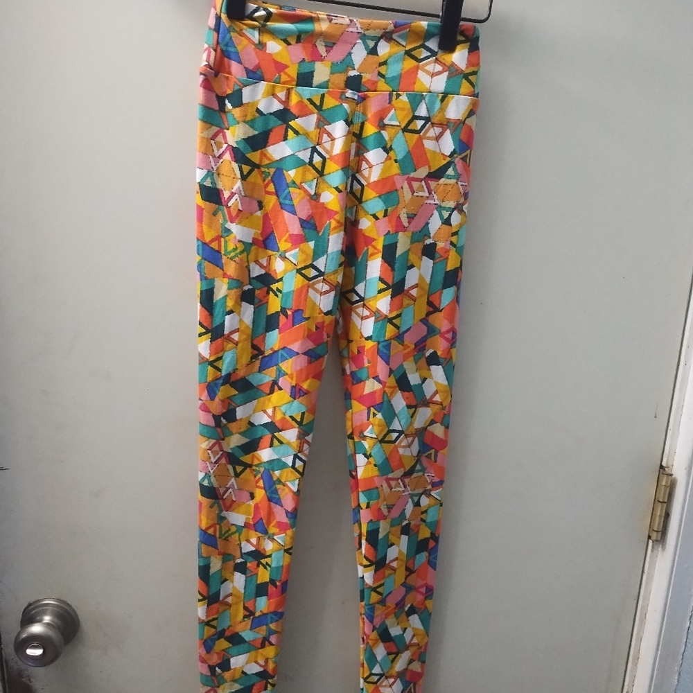 Lularoe Leggings Yellow Pattern Size Tween Workout Exercise Girls Geometric Kids